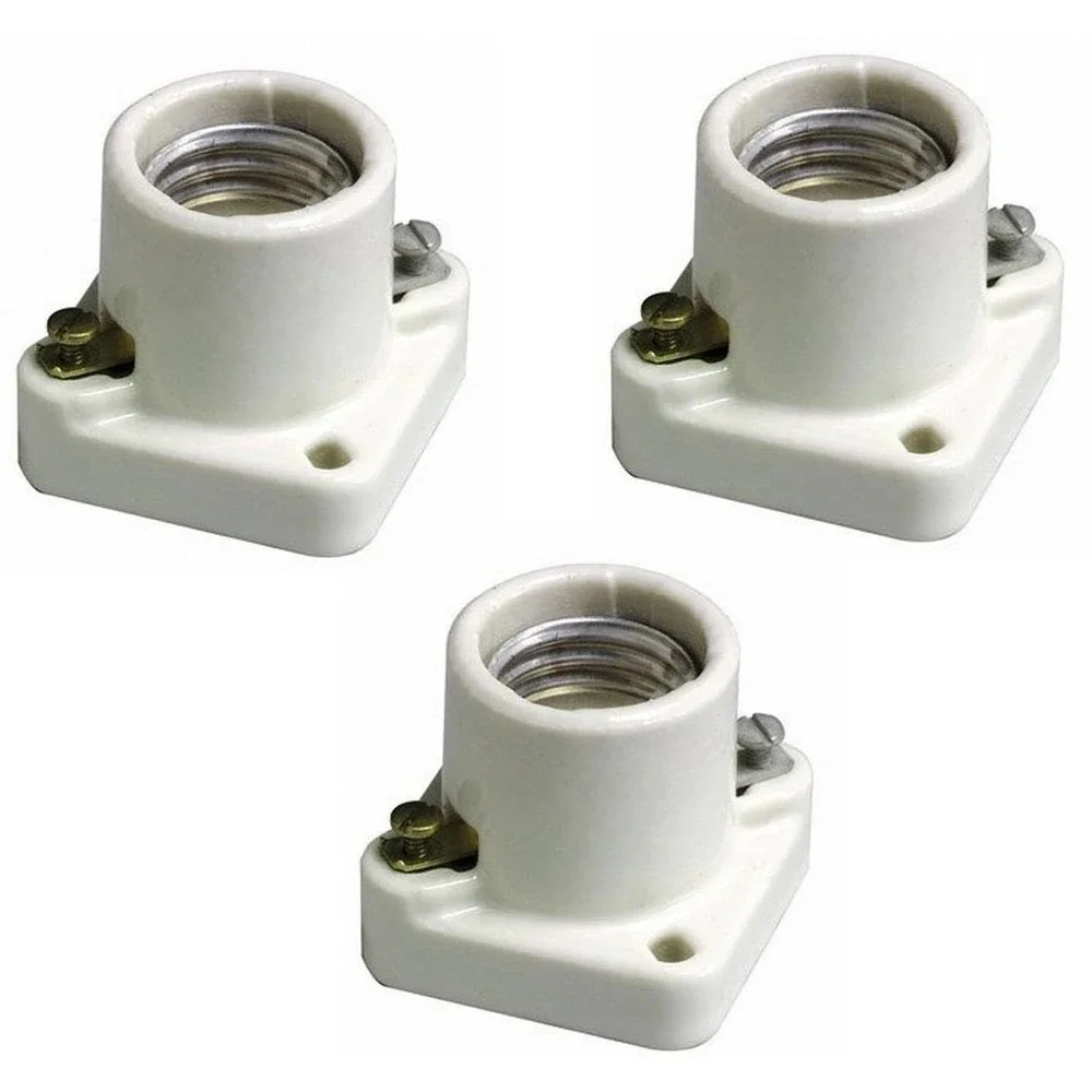 3-PK Leviton 19062 Wht Med Bases 1-Piece Keyless Unglazed Porcelain Lampholders